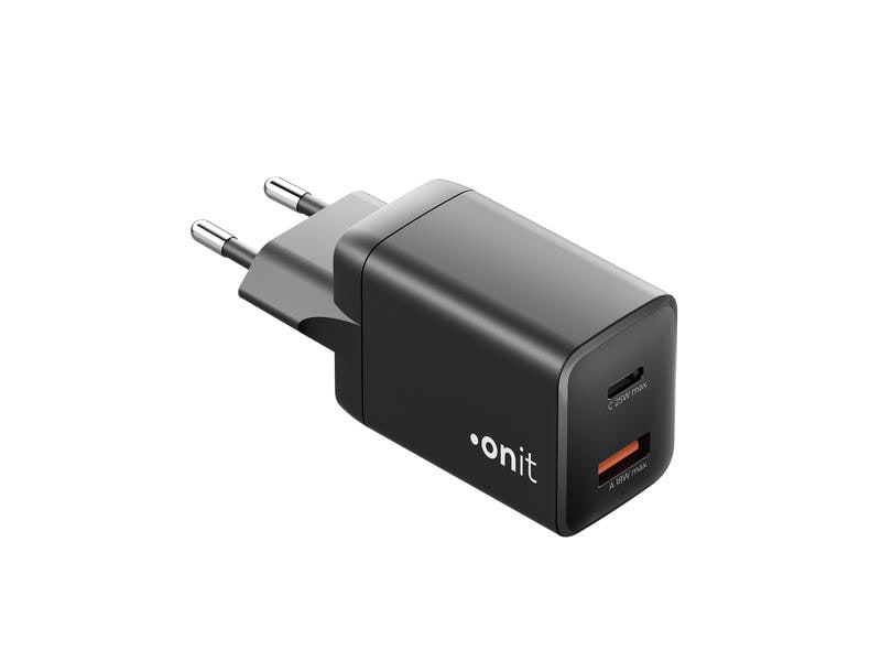 onit USB-Wandladegerät PD25W   QC3.0 Schwarz Ladeadapter mit einem USB-C- und einem USB-A-Port