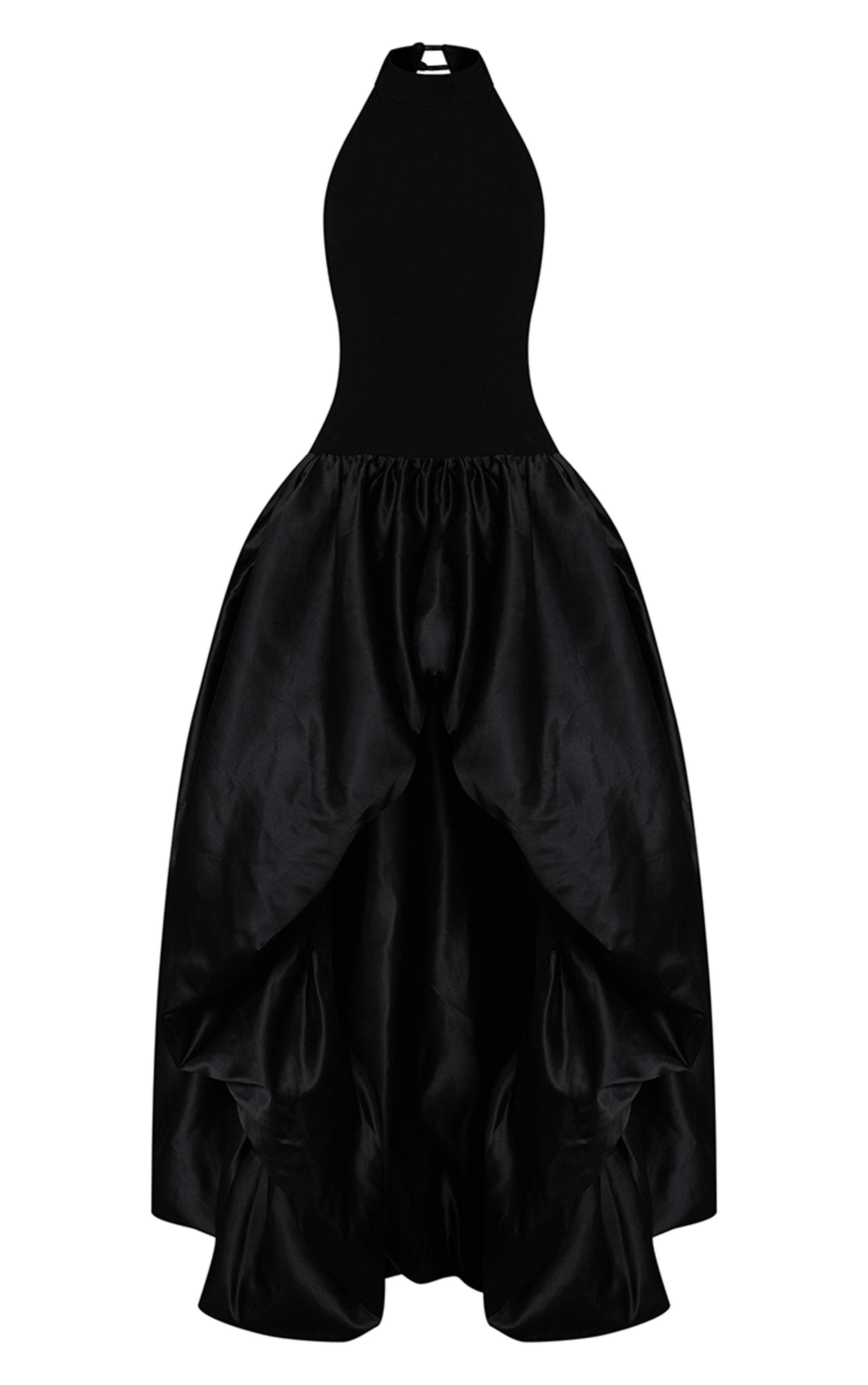 Noir Robe Maxi En Satin À Dos Nu Avec Ourlet Bouffant