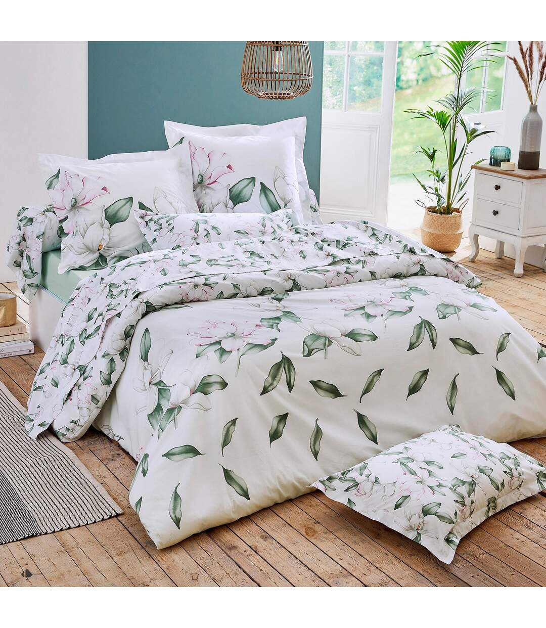 Drap plat 280x325 cm percale coton MAGNOLIA vert sauge