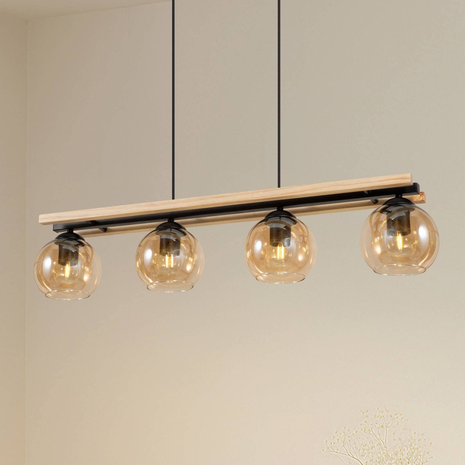 Lindby Enrique Pendelleuchte Amber/Black/Oak