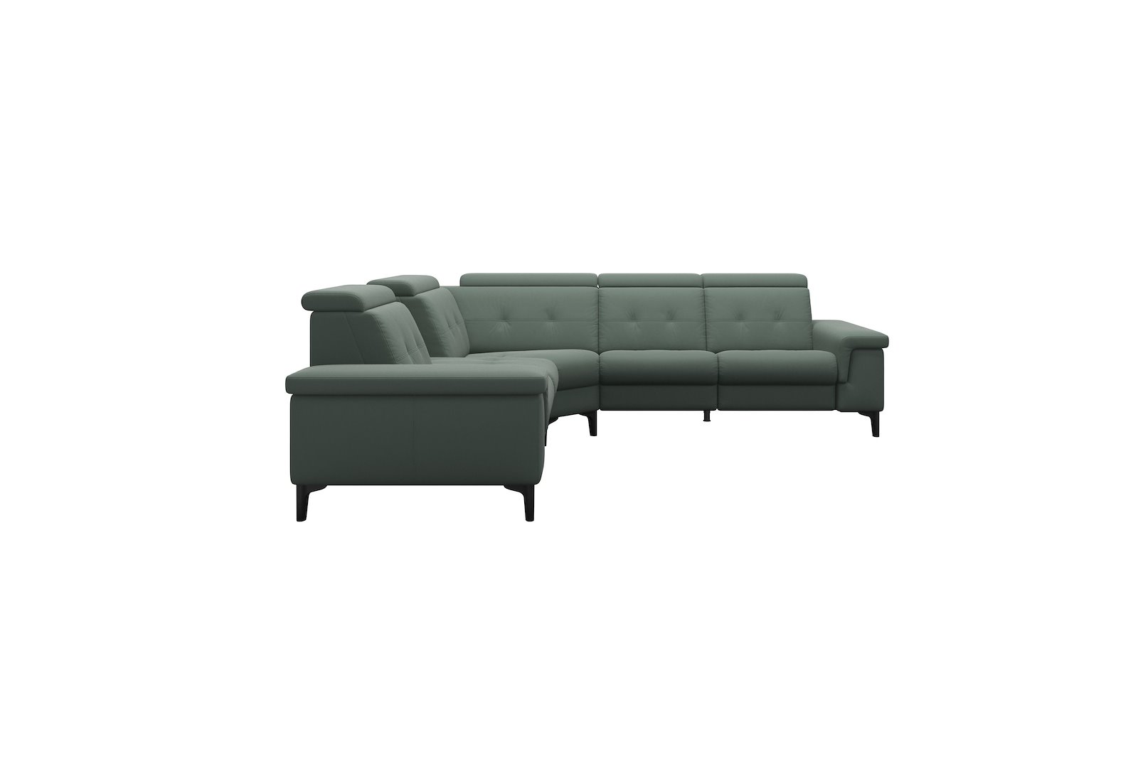 Anna C12 hjørnesofa (PCenterCMM) Hud Paloma Sage Green med A2 arm og polerte organiske sort alu ben, 14 cm. (Power-Center-CornerManual-Manual)