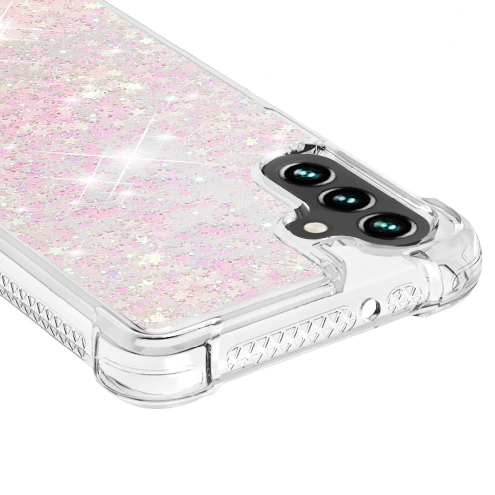 Samsung Galaxy A54 5G Hardcase Hülle mit Air Cushion Fallschutz Liquid Case Glitzer Herzen - Rosa / Transparent