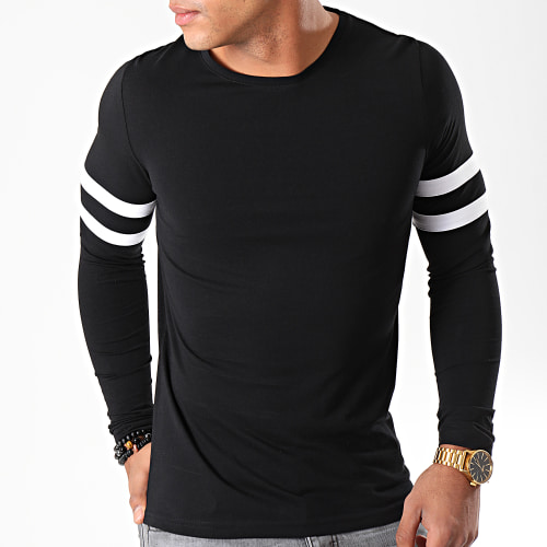 Tee Shirt Manches Longues Avec Bandes Blanches 887 Noir