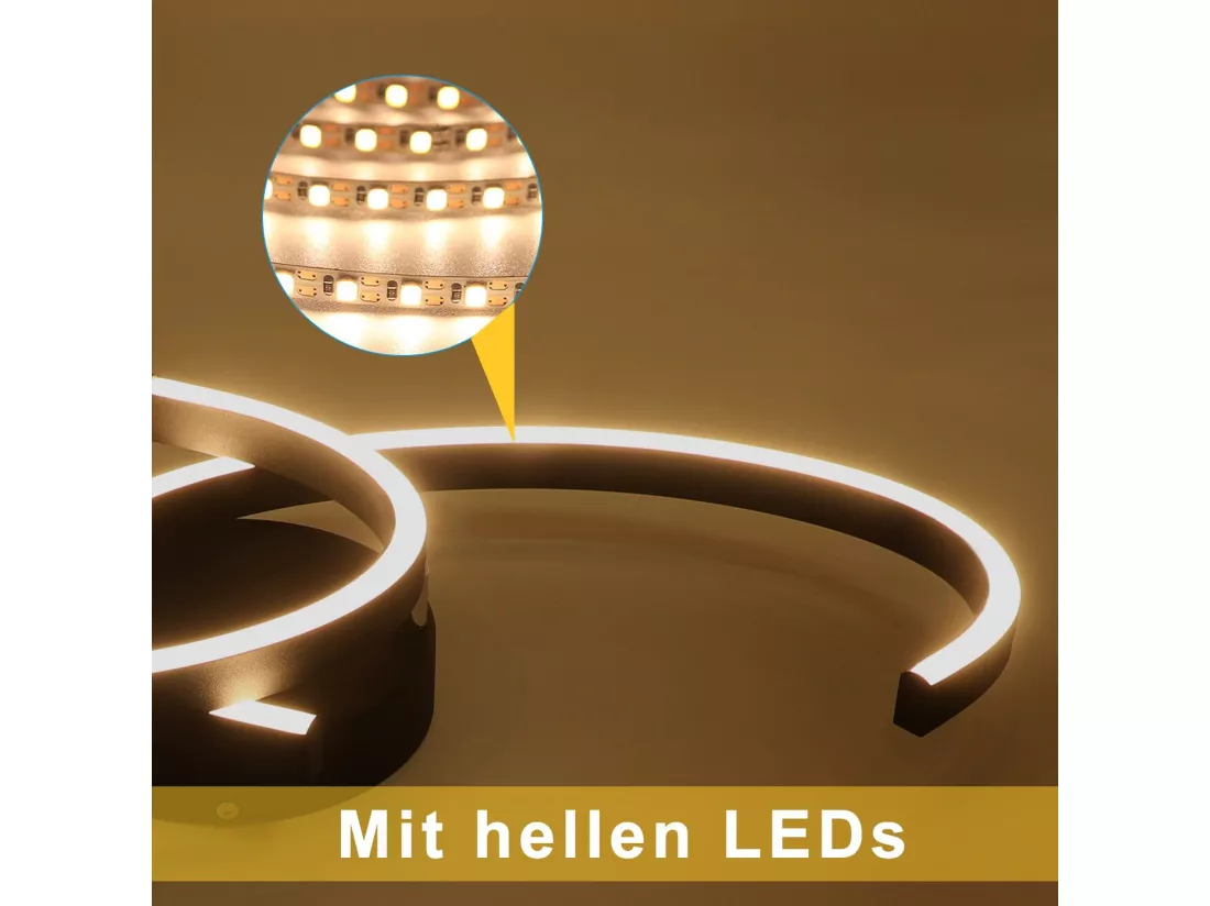 NETTLIFE Plafonnier LED Moderne 60 cm Noir 24 W Blanc Chaud Lampe de Salon pour Chambre Cuisine Couloir Salle à Manger