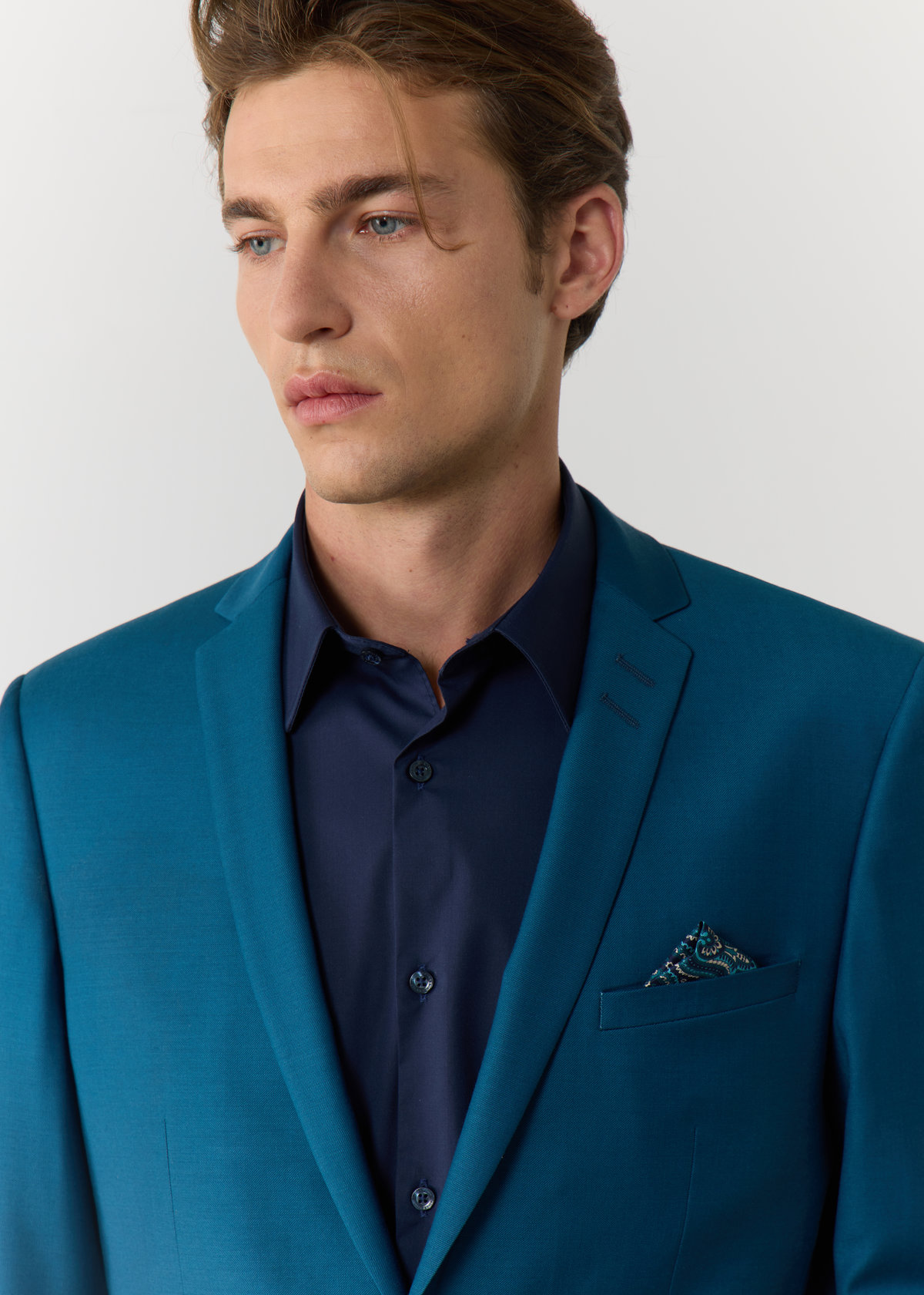 Costume 2 pièces Slim en laine unie bleu paon