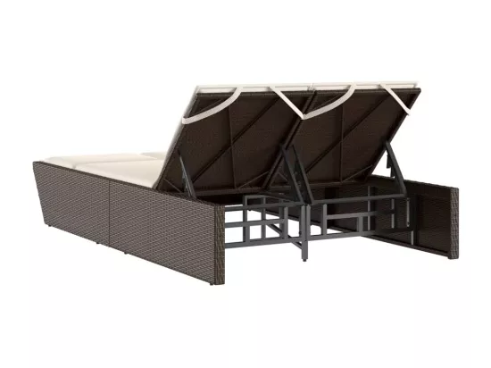 Chaise longue double avec coussins marron résine tressée