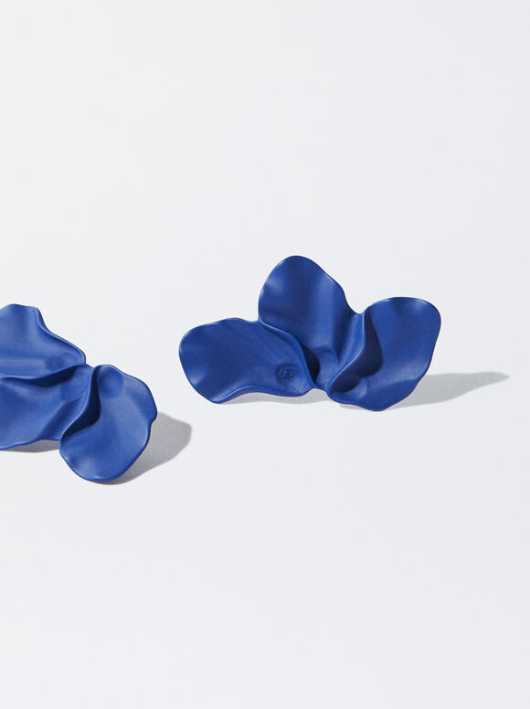 Brincos com flor - Azul marinho