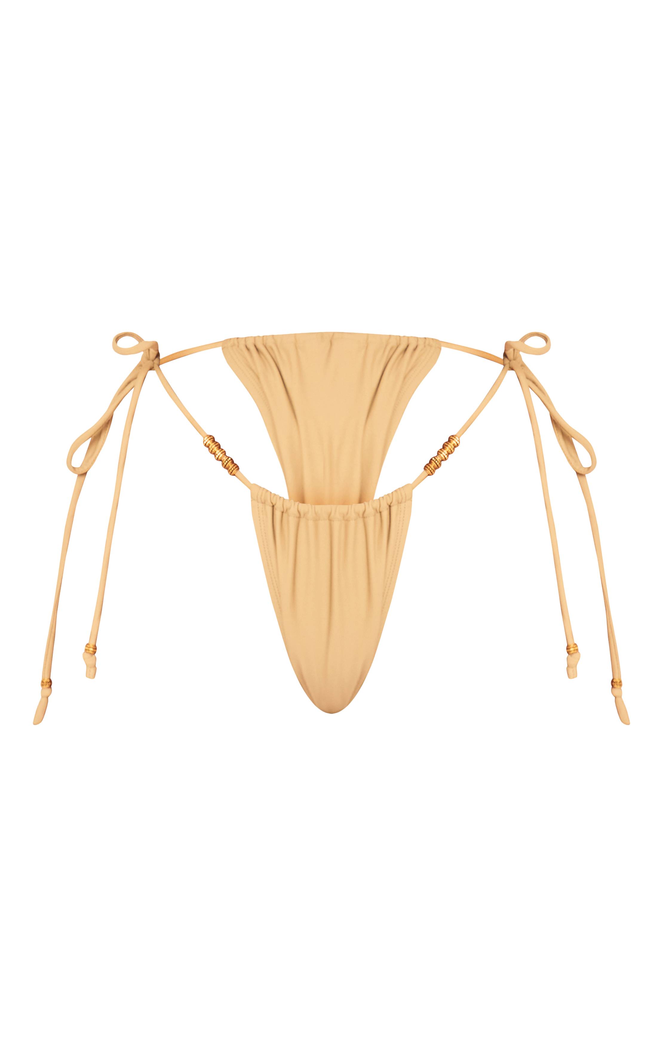 Vert Olive Bas De Bikini Tanga À Perles Dorées Shape