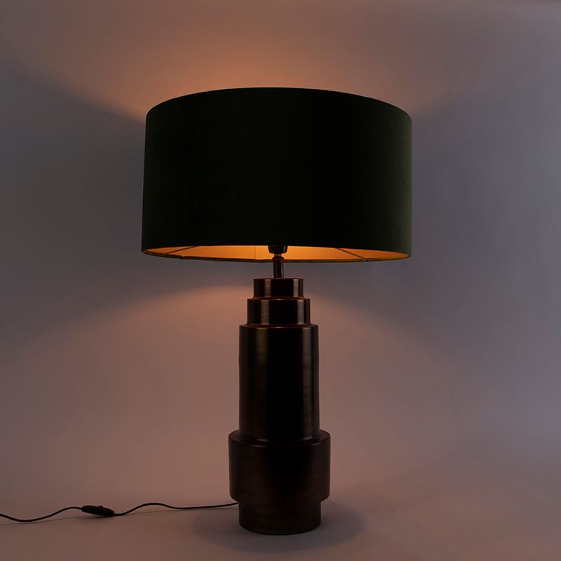 Art deco tafellamp brons velours kap groen met goud 50 cm - Bruut