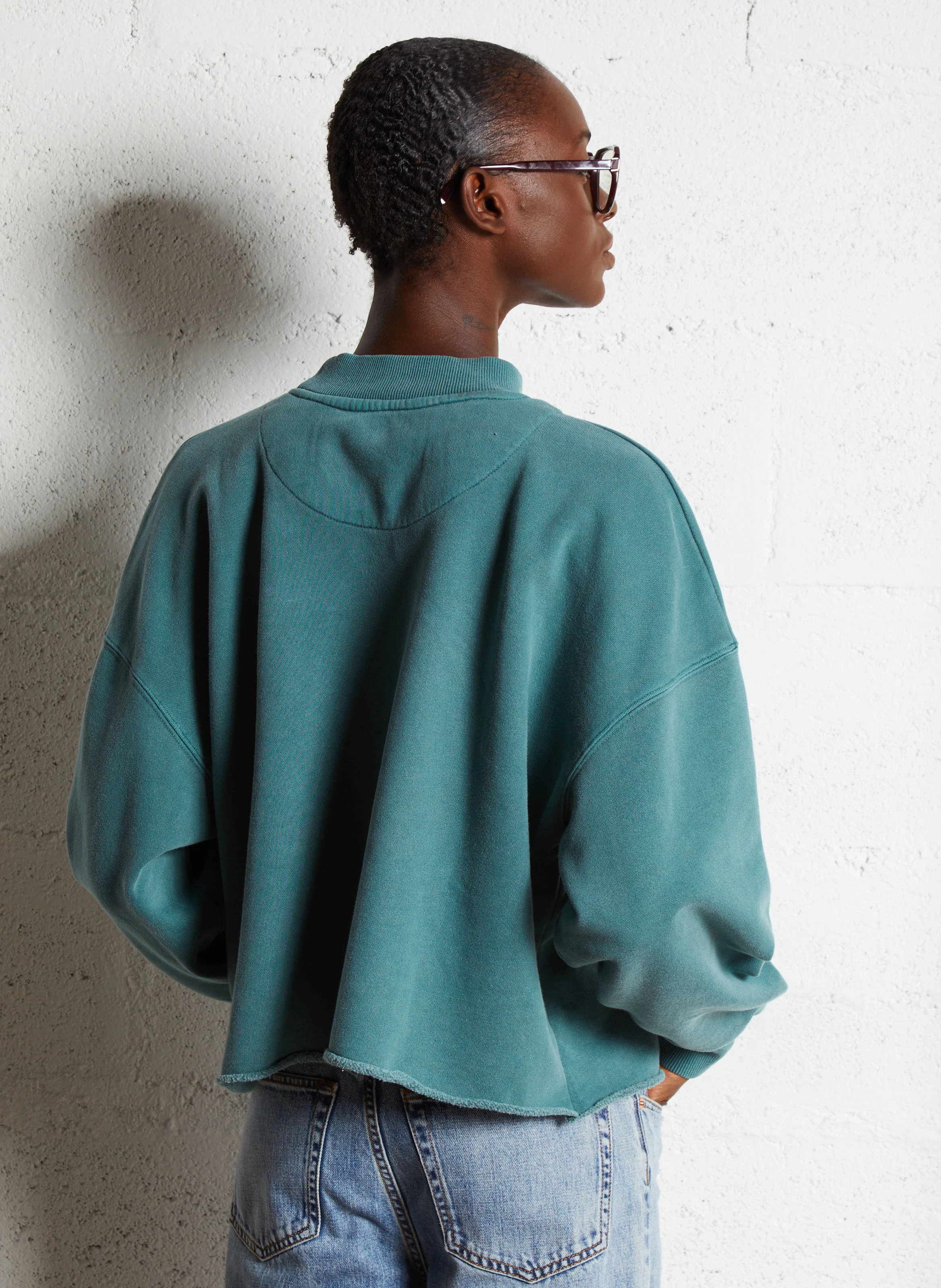 PORTER BUBBLE - Sweat ample col rond sérigraphié en coton | Vert
