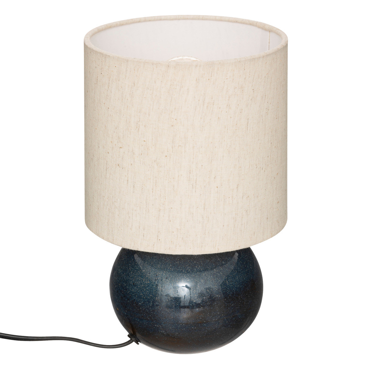 Lampe à poser en céramique bleu orage et abat-jour coton h 28 cm