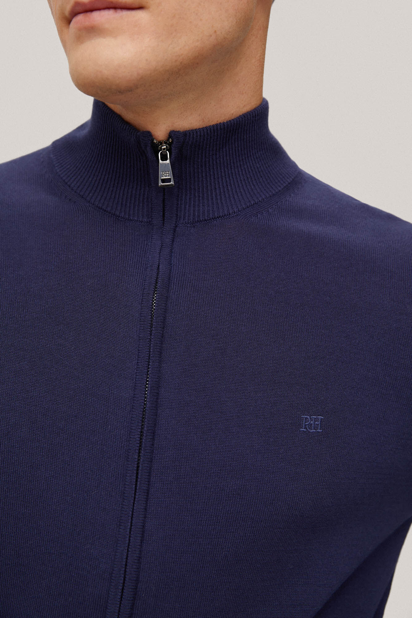 Cardigan algodón cremallera básico - Azul