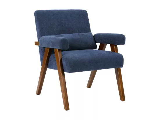 Fauteuil en Sherpa Bleu - pieds en bois massif - avec accoudoirs rembourrés - charge max 125kg - 73x68x83cm