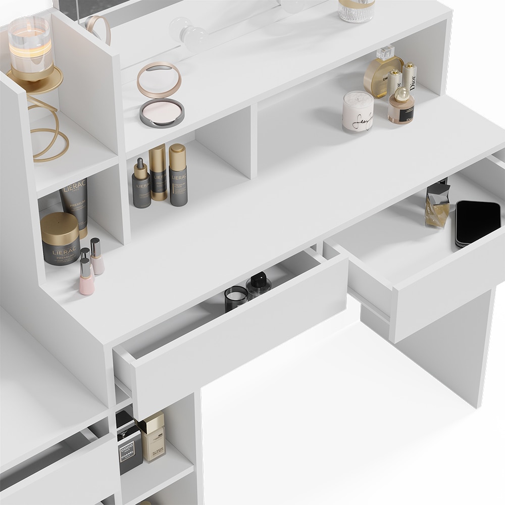Vicco Schminktisch Anja 139,8 x 115 cm Weiß Spiegel LED modern Frisiertisch