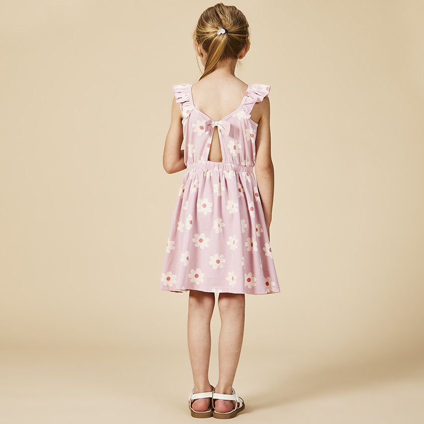 Robe imprimé fleuri avec dos ouvert pour fille - Rose