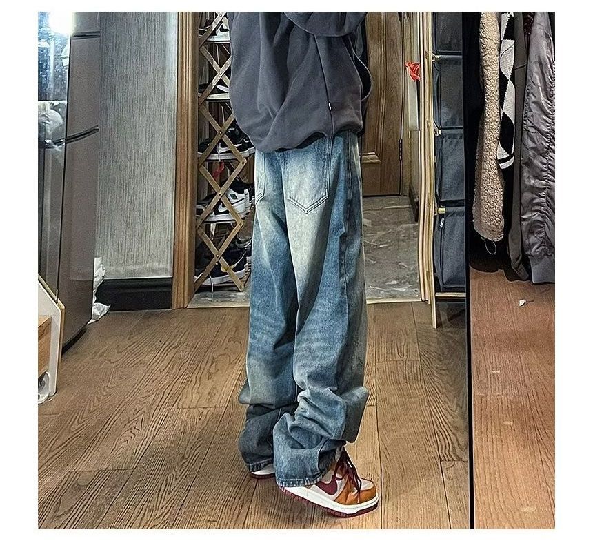 AXEN - Gewassen wijde jeans met trekkoordtaille