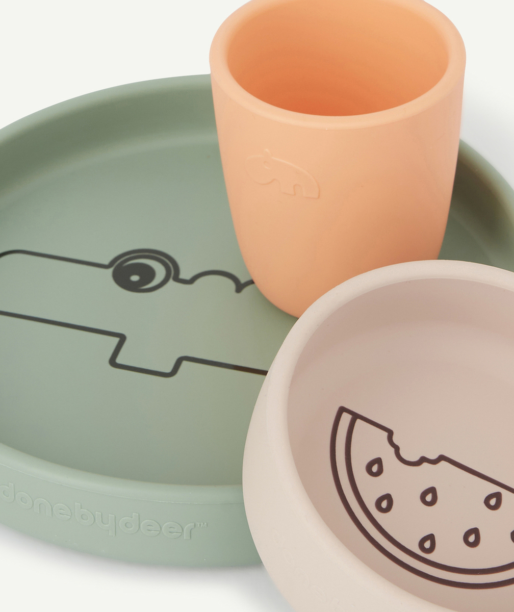 DONE BY DEERCOFFRET REPAS EN SILICONE CROCO ROSE ET VERT