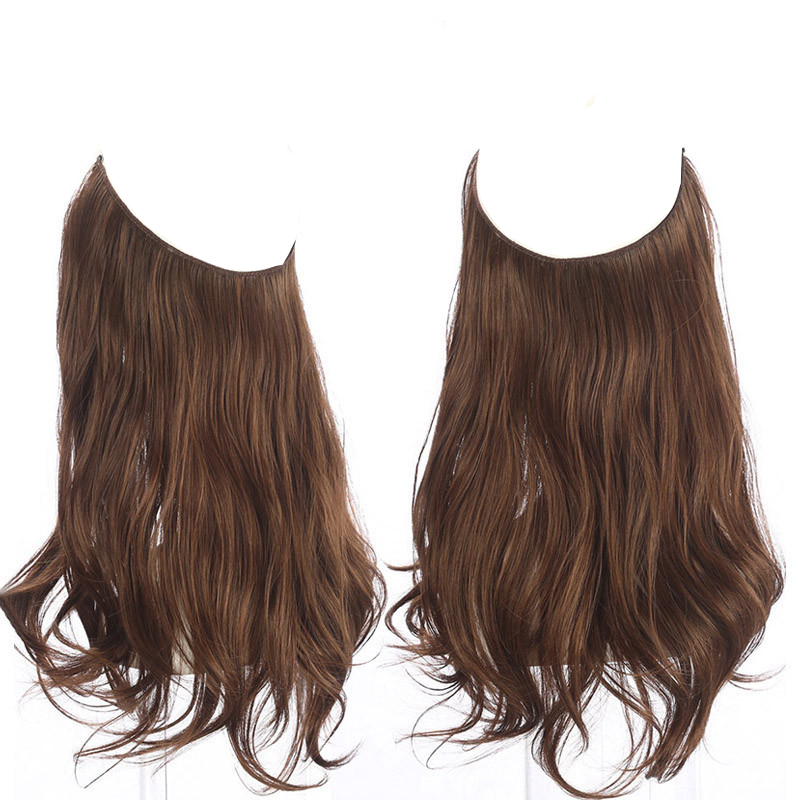 (55cm) Kunsthaar Extensions Halo-Haarverlängerung ohne Clip - Schokobraun