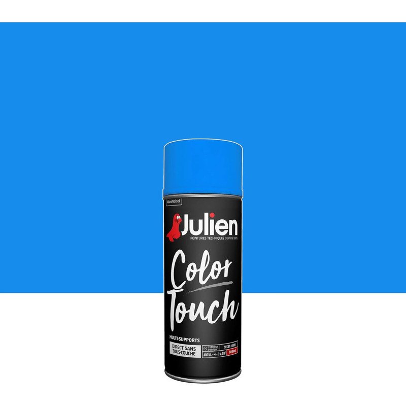 Peinture brillante multi-supports Color Touch Julien - Aérosol de 400 ml, bleu radieux RAL 5019