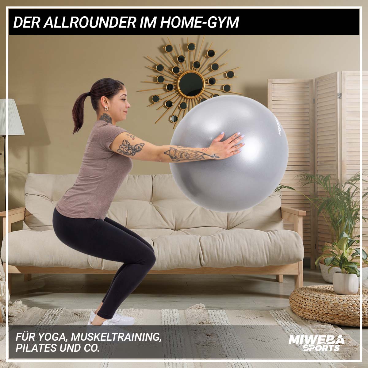 Miweba Sports Ballstuhl Starfish, Sitzball-Stuhl, Gymnastikball, PVC, Metall-Gestell, Stoff-Überzug (Grau)