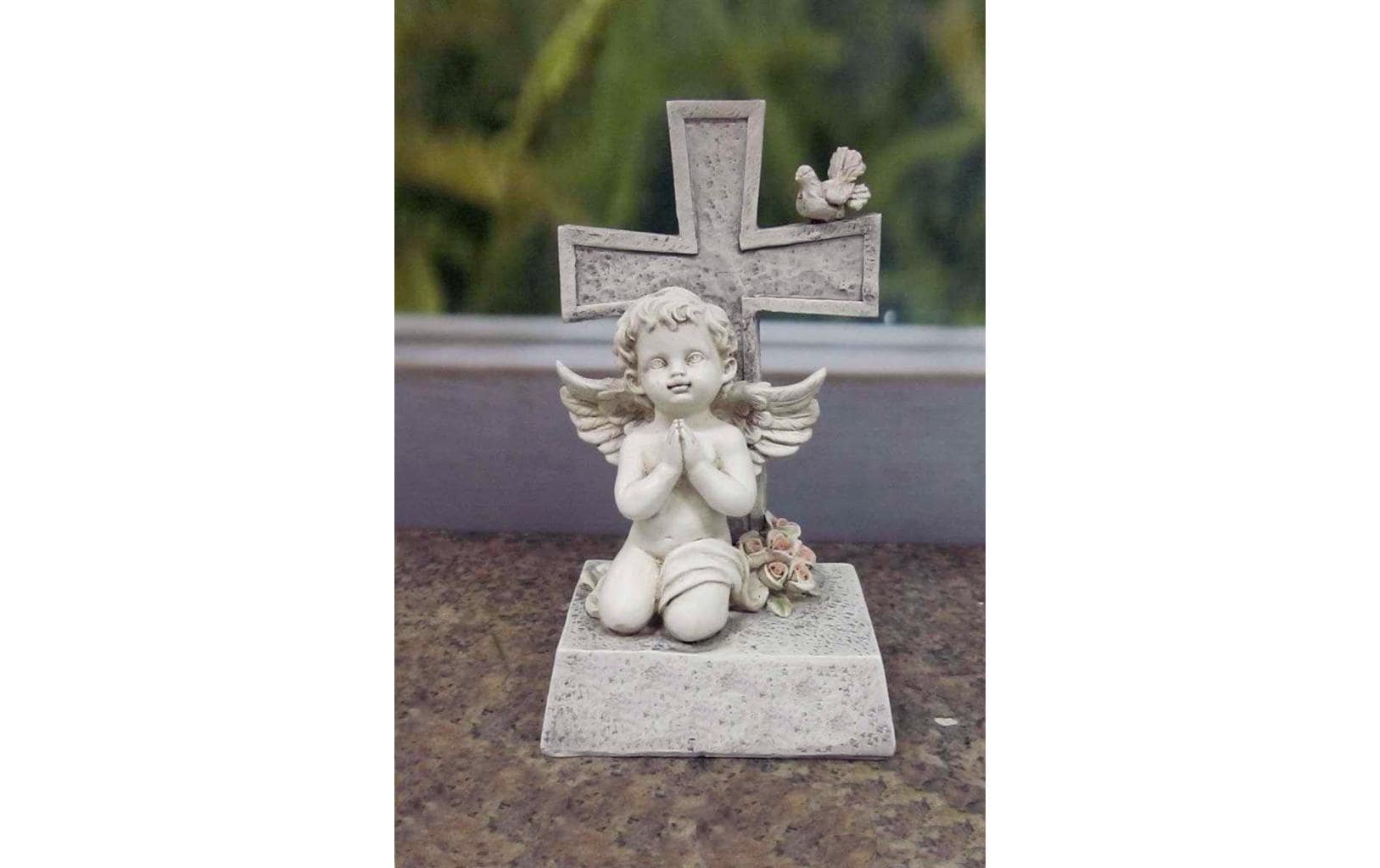 Grabdekoration Engel mit Kreuz 8 x 11 x 18.5 cmGrabschmuck