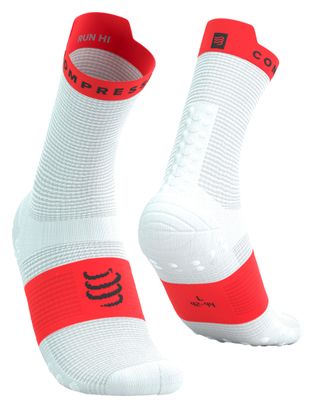 Chaussettes Compressport Pro Racing V4.0 Run High Blanc/Rouge