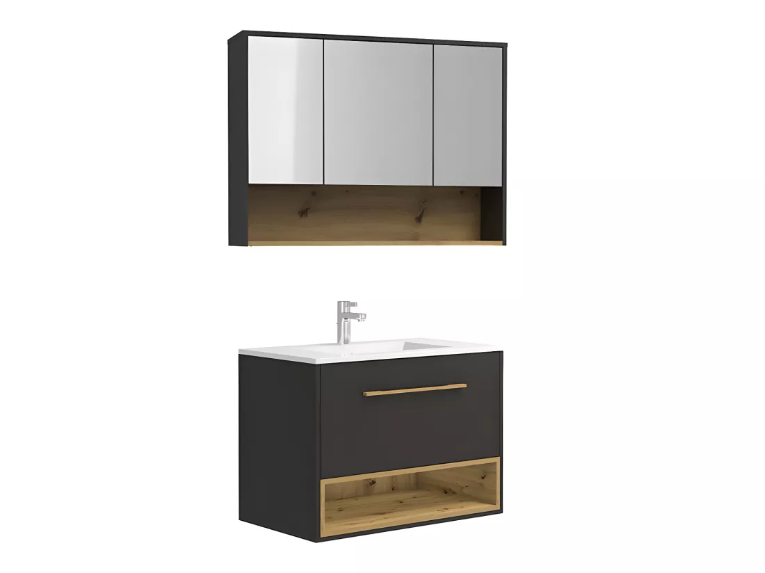Meuble de salle de bain suspendu anthracite avec vasque à encastrer et armoire de toilette - 80 cm - YANGRA