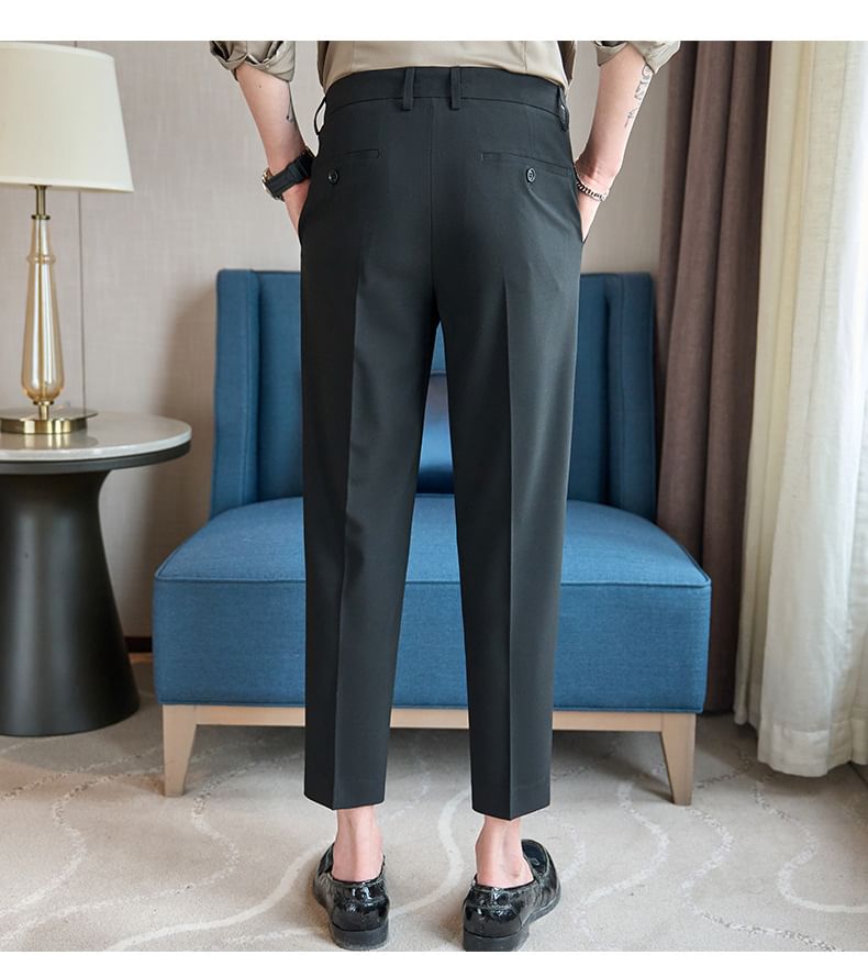 Deepwood - Mid Rise Plain Cropped Tapered Dress Pants