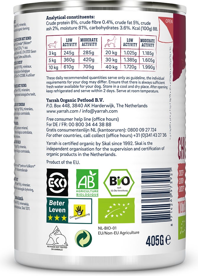 Yarrah biologisch hondenvoer in saus kip en rund 405 g