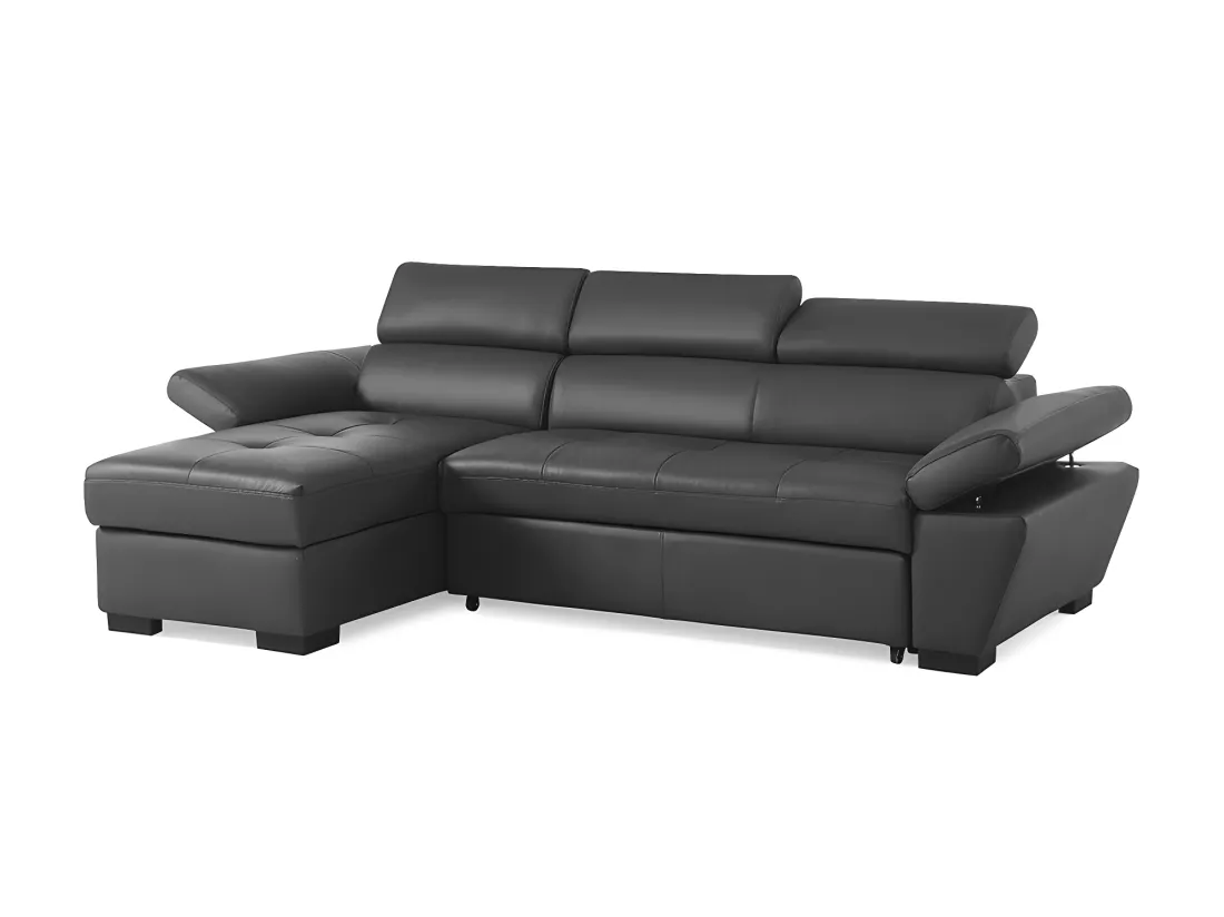Canapé d'angle gauche convertible en cuir gris anthracite JONOVA