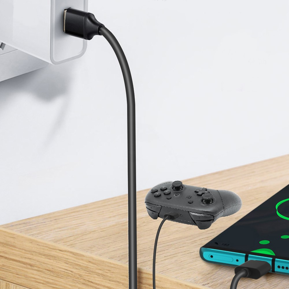 (3m) 2in1 Dual USB C Ladekabel für Smartphone / PlayStation PS5 / Nintendo Switch - Schwarz