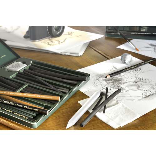 FABER-CASTELL PITT Kohle-Set, 24-teilig im Metall-Etui