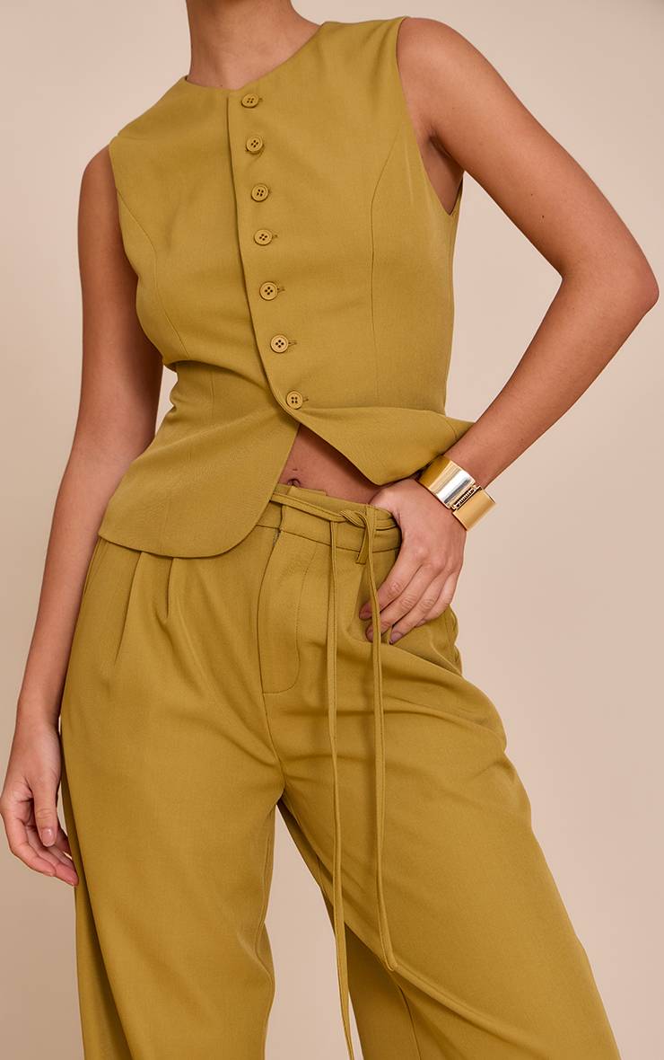 Moutarde Pantalon Large Tissé Ajusté Avec Détail Nœud À La Taille