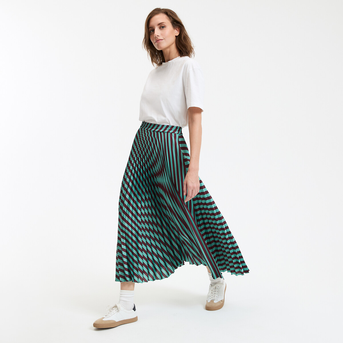 COLEÇÃO LA REDOUTE<br>Saia plissada listrada, longa