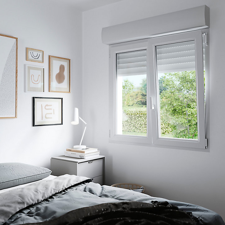 Fenêtre PVC 2 vantaux oscillo-battant + volet roulant électrique GoodHome gris - l.90 x h.165 cm
