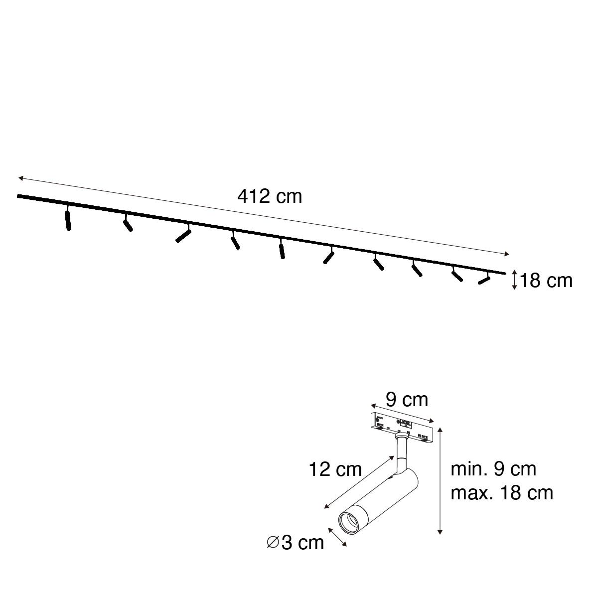 Modern railsysteem met 10 spots donker brons 1-fase - Slimline Uzzy