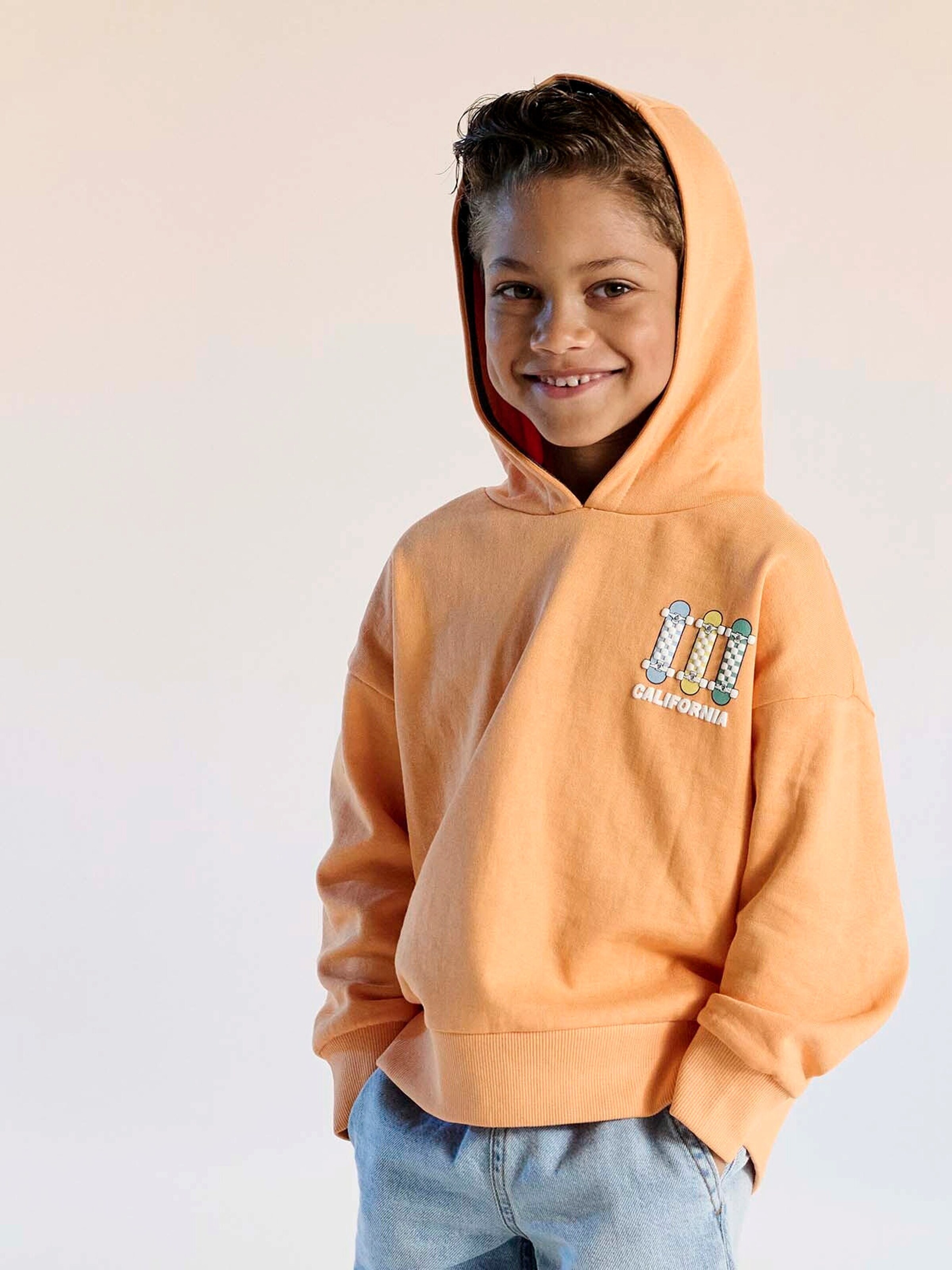 Vertbaudet Jungen Kapuzensweatshirt mit Print und Recycling-Polyester orange