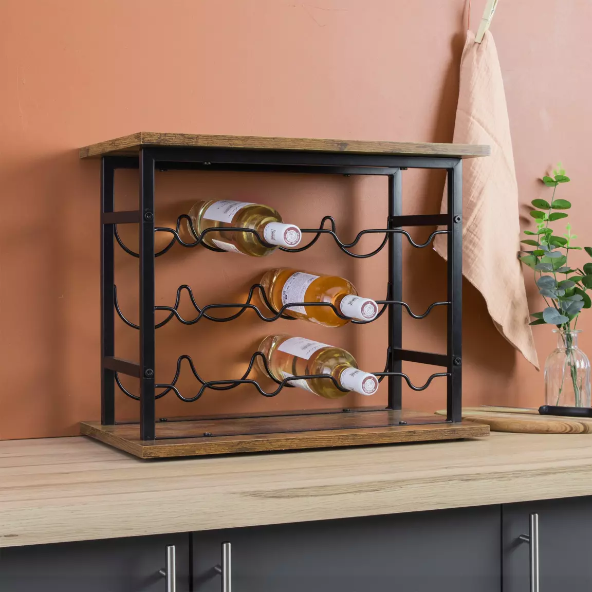 Meuble range-bouteilles industriel 12 emplacements (H40 cm) Auguste Noir