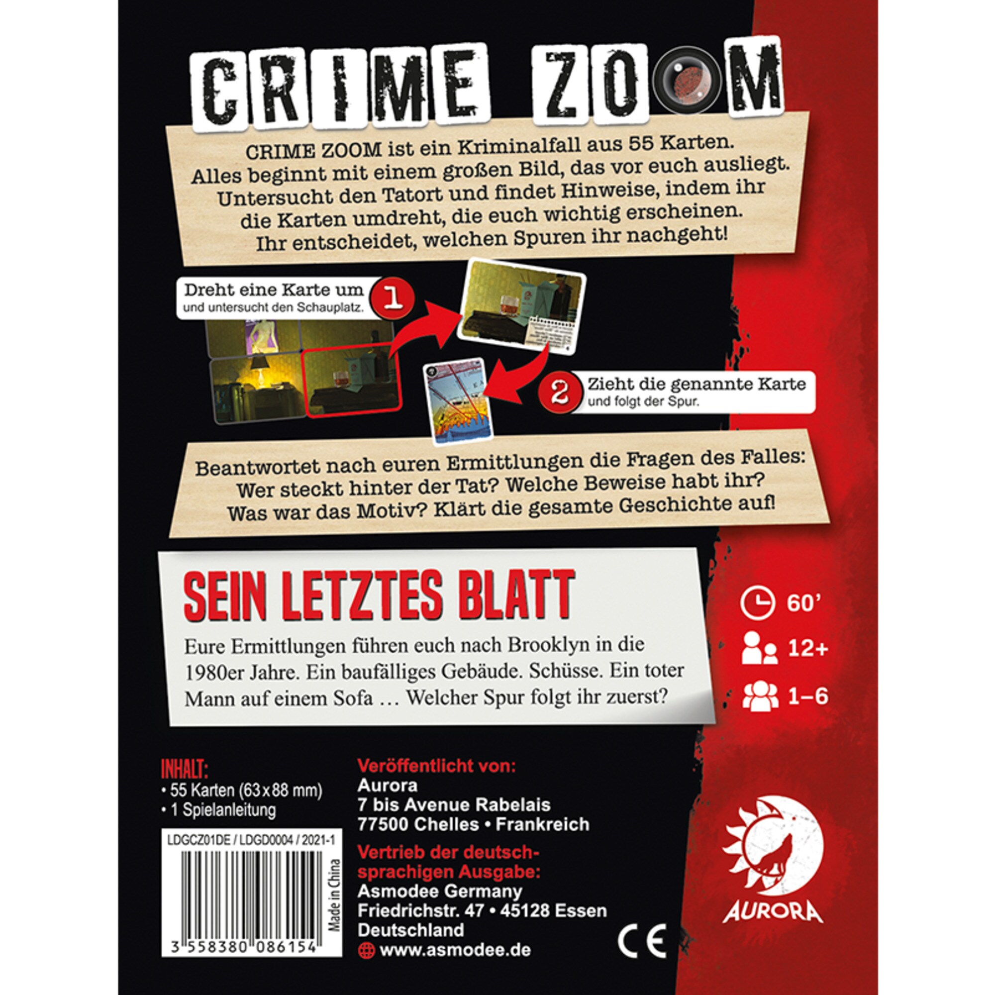 Asmodee Kartenspiel Crime Zoom Fall 1: Sein letztes Blatt