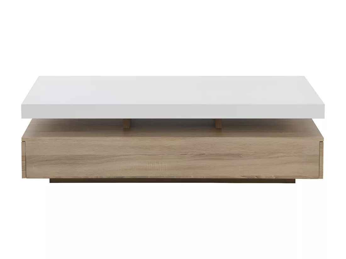 Table basse avec 2 tiroirs en MDF - Naturel clair et blanc - FELIX