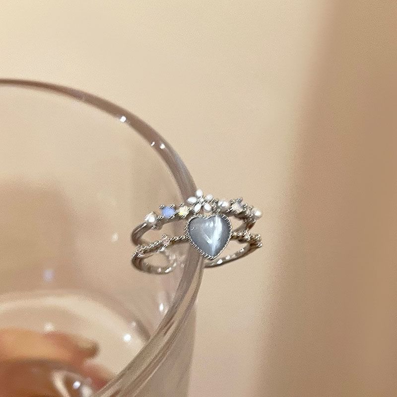 Bolgivy - Hartvormige edelsteen open ring