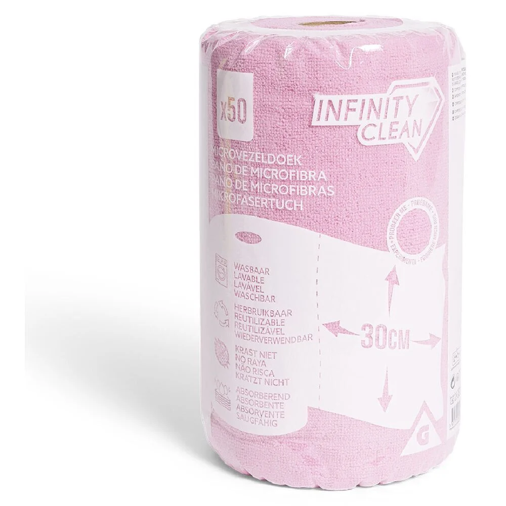 Rouleau de 50 chiffons en microfibre rose