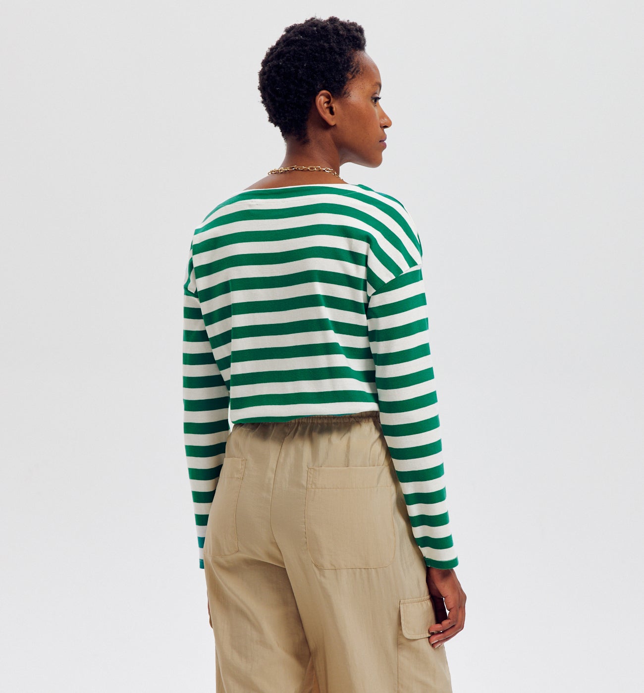 T-shirt marinière Femme - Rayé vert