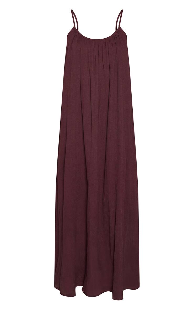 Marron Robe Longue Évasée À Encolure Arrondie Aspect Lin Texturé