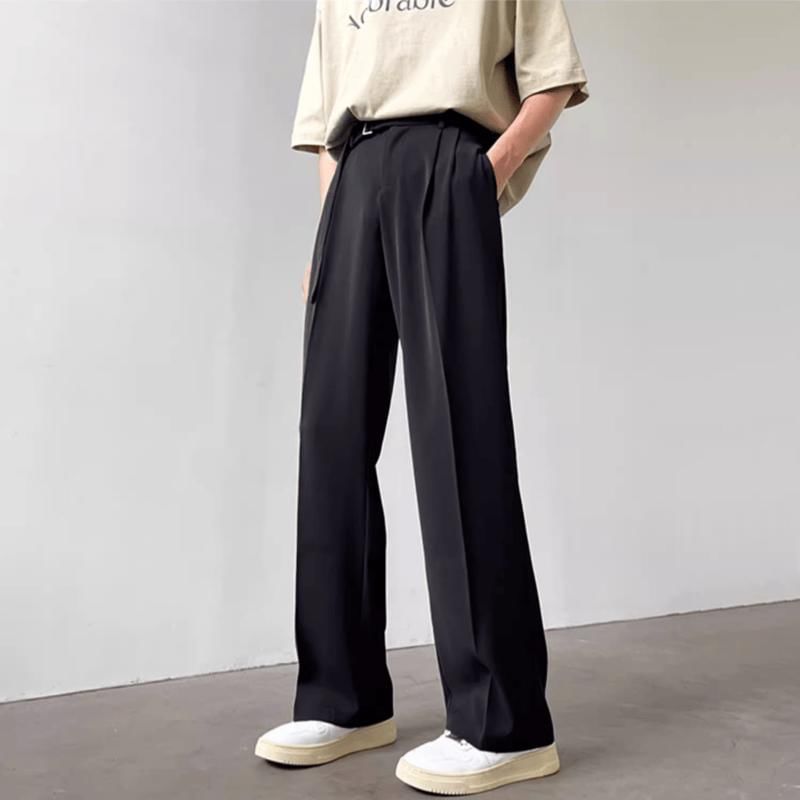 Loansk - Mid Rise Plain Straight Leg Dress Pants