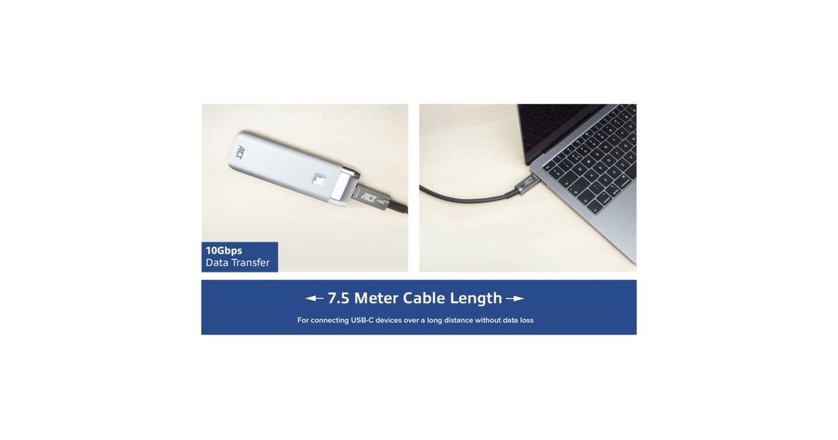 ACT ConnectivityUSB-C 3.2 Gen2 Active Optical Cable (AOC) aansluitkabel, 7,5m  (Zwart)