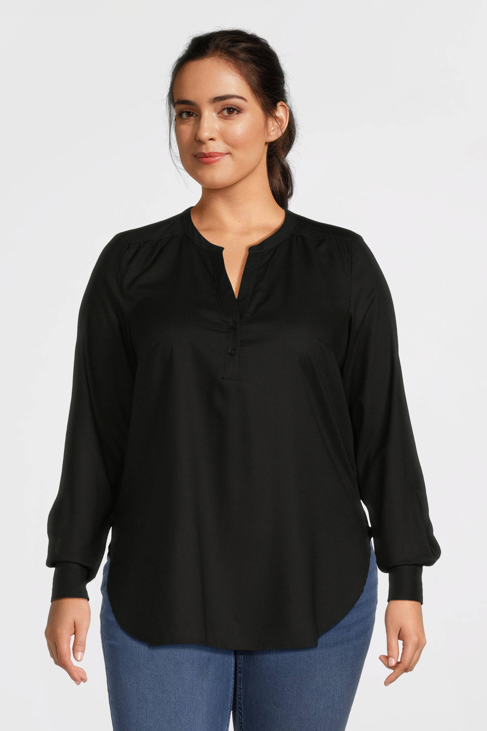 GREAT LOOKS blouse met V-hals zwart