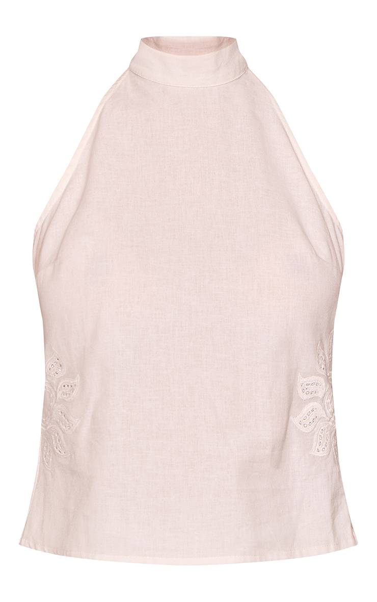 Blanc Ensemble Haut Dos Nageur En Coton Avec Broderie Soleil