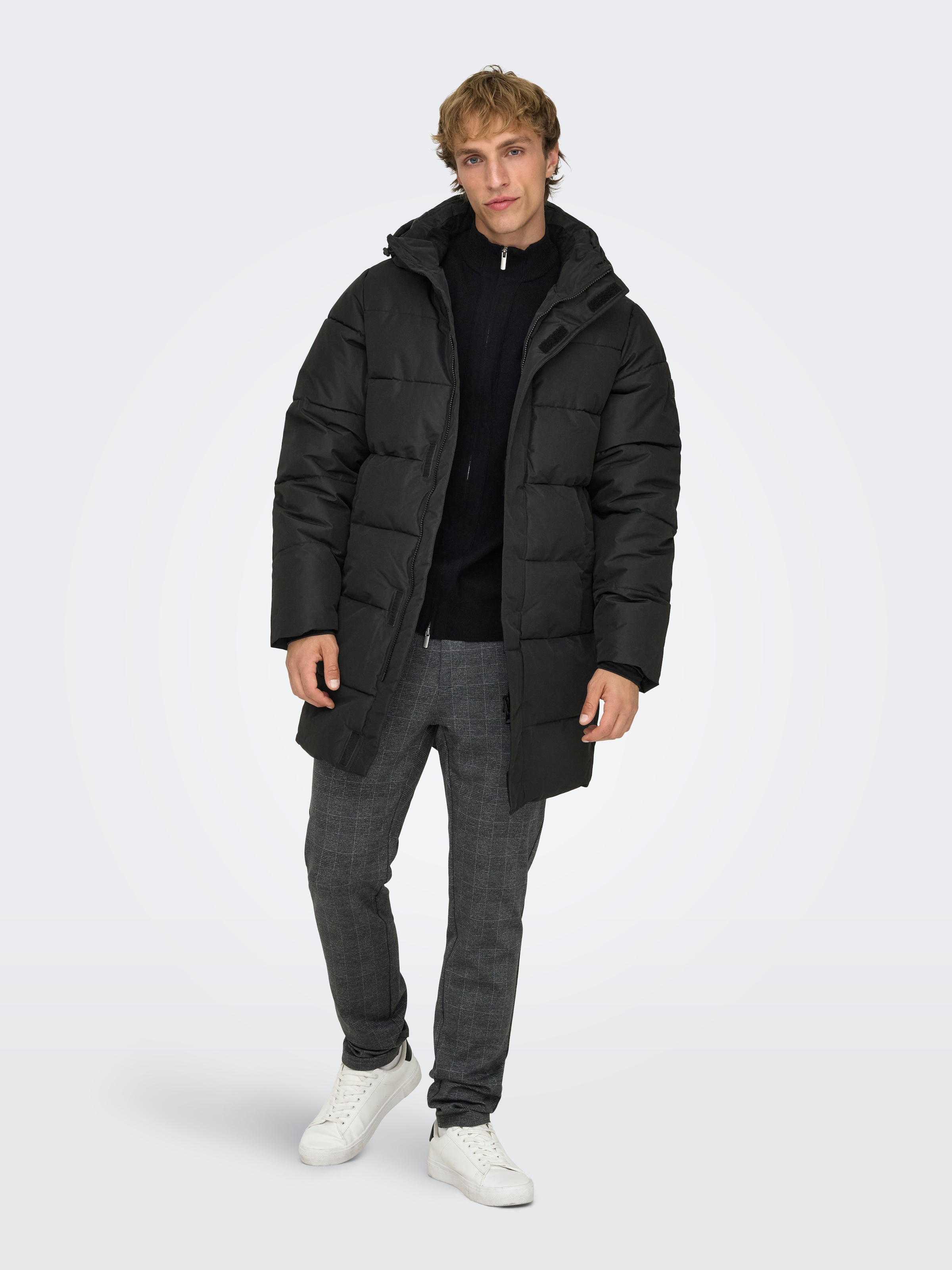 ONLY & SONS Steppjacke »ONSCARL LIFE LONG QUILTED COAT NOOS OTW« mit Kapuze