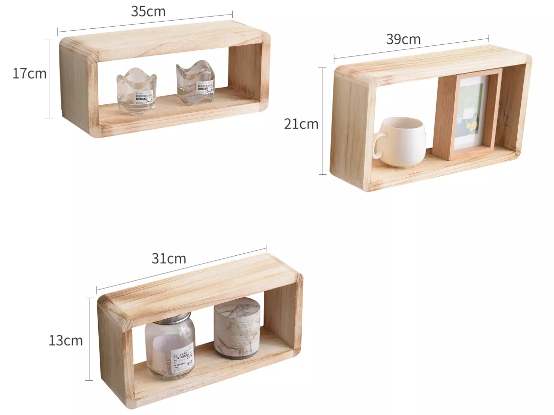 Lot 3 Etagere Biblioteque Rectangle Bois Clair Vintage 41x24x9